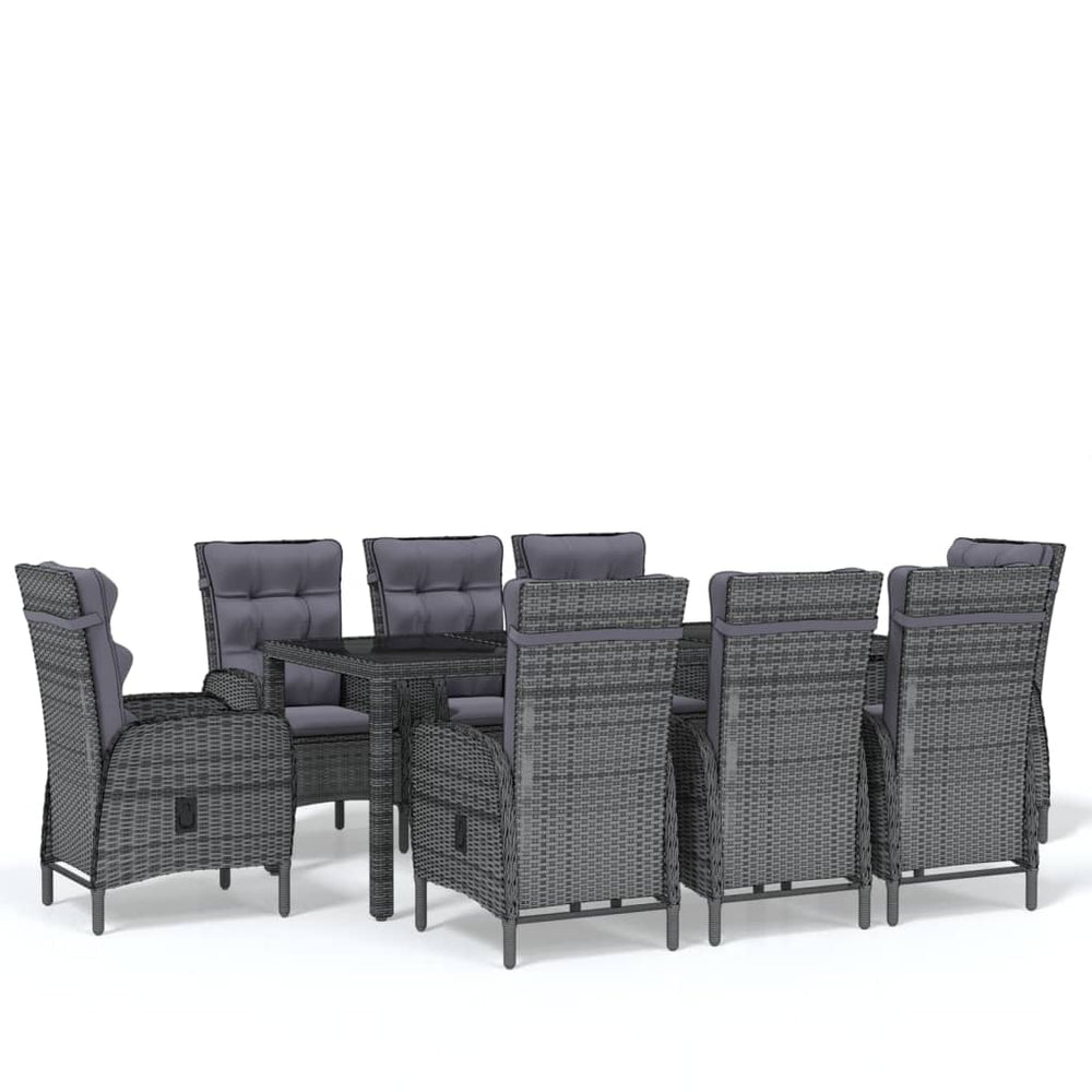 vidaXL Salon de jardin à dîner 9 pcs Résine tressée Gris