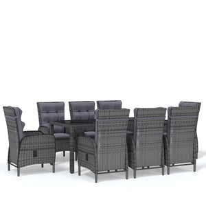 9-tlg. Garten-Essgruppe Poly Rattan Grau