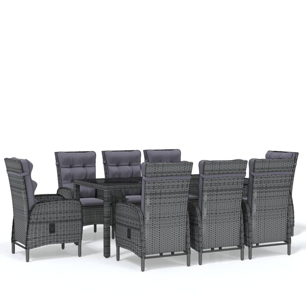 9-tlg. Garten-Essgruppe Poly Rattan Grau