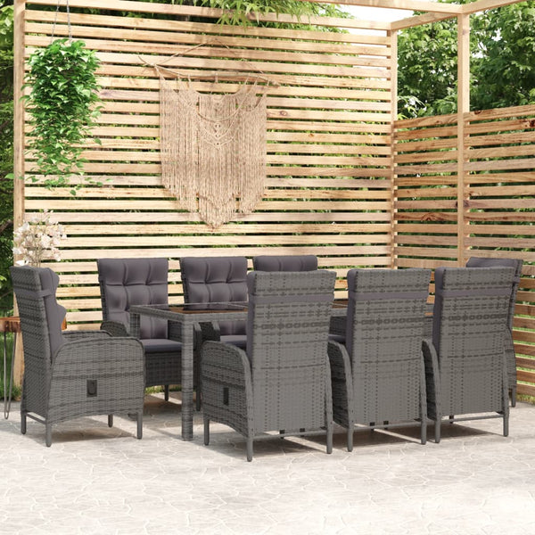 9-tlg. Garten-Essgruppe Poly Rattan Grau