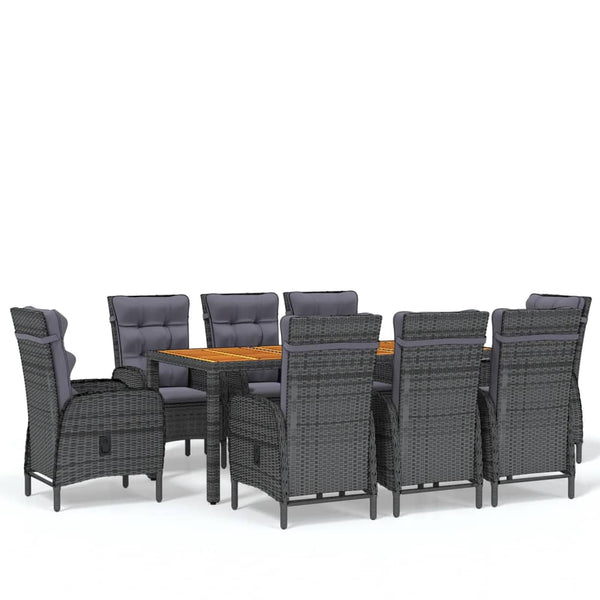 9-tlg. Garten-Essgruppe Poly Rattan Grau