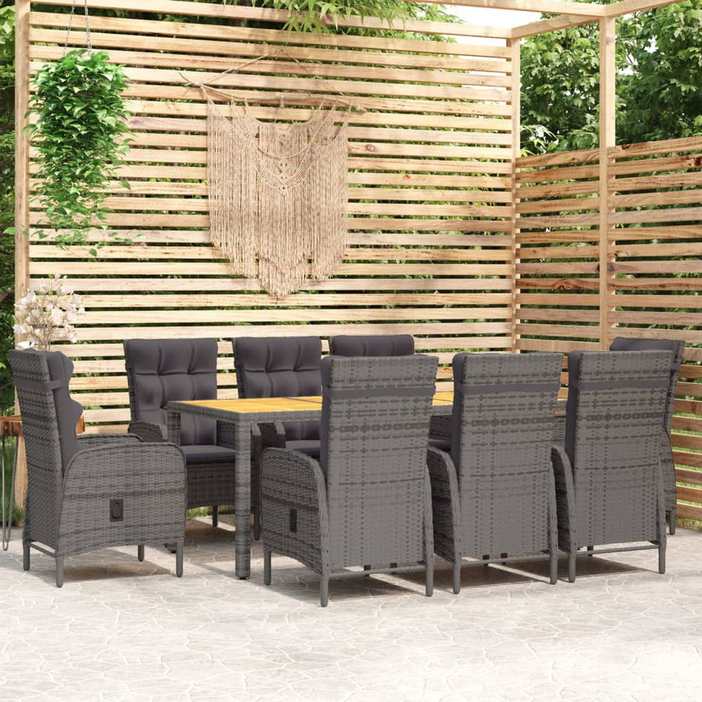 vidaXL Salon de jardin à dîner 9 pcs Résine tressée Gris
