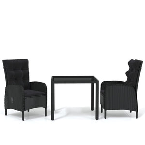 3-tlg. Garten-Essgruppe Poly Rattan Schwarz