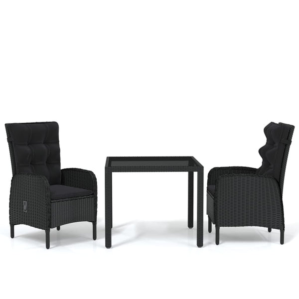 3-tlg. Garten-Essgruppe Poly Rattan Schwarz