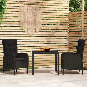 3-tlg. Garten-Essgruppe Poly Rattan Schwarz