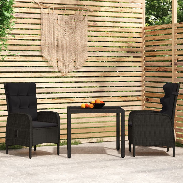 3-tlg. Garten-Essgruppe Poly Rattan Schwarz