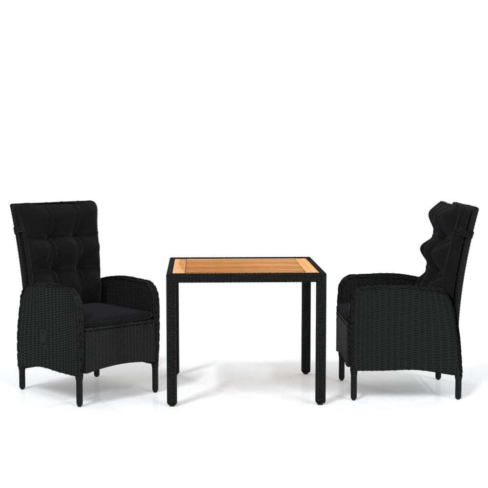 vidaXL Salon de jardin à dîner 3 pcs Résine tressée Noir