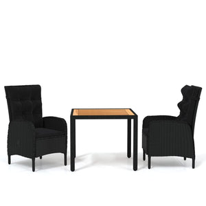 3-tlg. Garten-Essgruppe Poly Rattan Schwarz