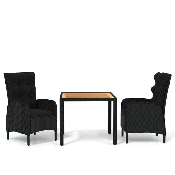 3-tlg. Garten-Essgruppe Poly Rattan Schwarz