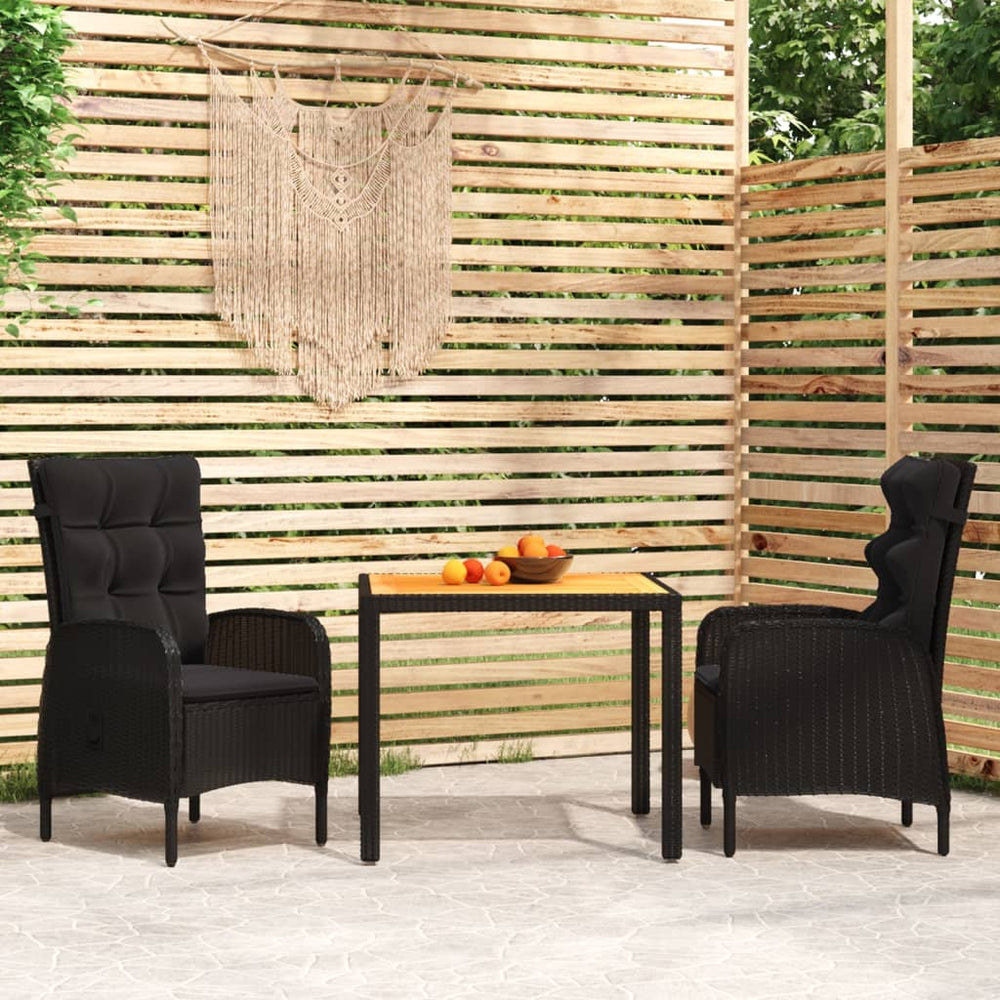 vidaXL Salon de jardin à dîner 3 pcs Résine tressée Noir