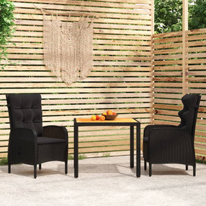 3-tlg. Garten-Essgruppe Poly Rattan Schwarz