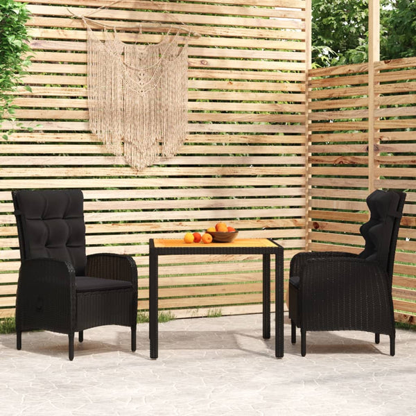 3-tlg. Garten-Essgruppe Poly Rattan Schwarz