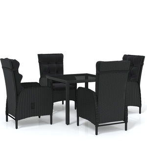 5-tlg. Garten-Essgruppe Poly Rattan Schwarz