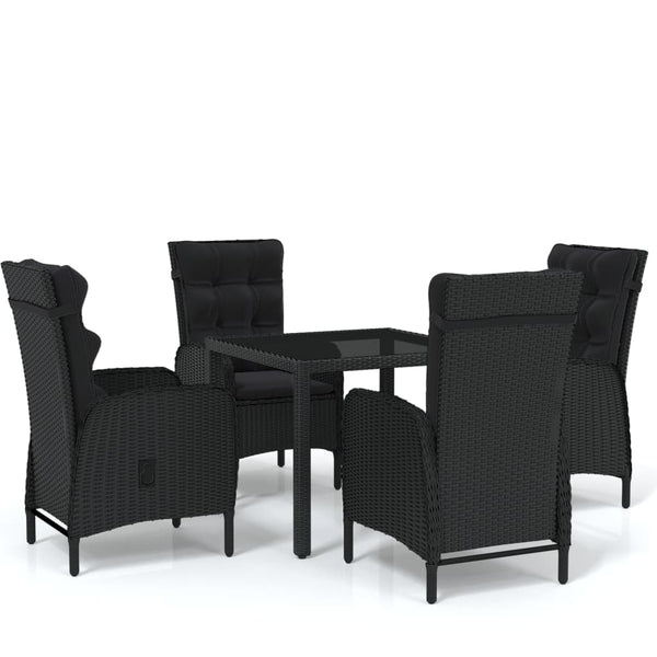 5-tlg. Garten-Essgruppe Poly Rattan Schwarz