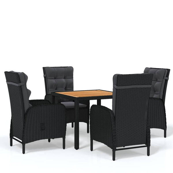 5-tlg. Garten-Essgruppe Poly Rattan Schwarz