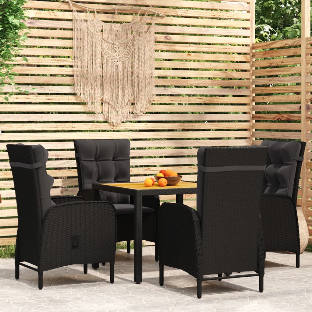 5-tlg. Garten-Essgruppe Poly Rattan Schwarz
