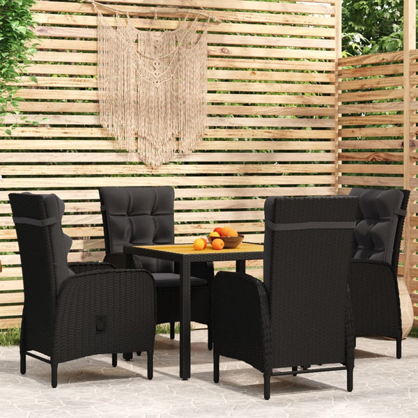 5-tlg. Garten-Essgruppe Poly Rattan Schwarz