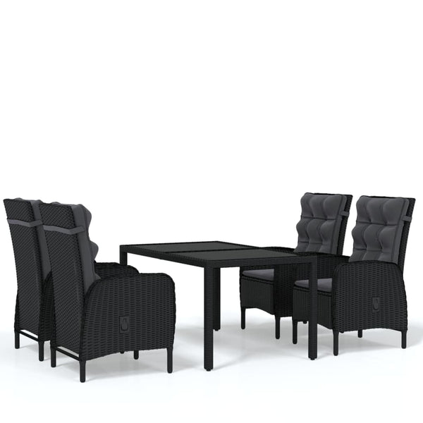 5-tlg. Garten-Essgruppe Poly Rattan Schwarz
