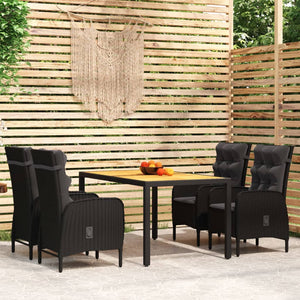 5-tlg. Garten-Essgruppe Poly Rattan Schwarz
