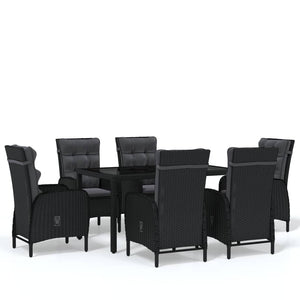 7-tlg. Garten-Essgruppe Poly Rattan Schwarz