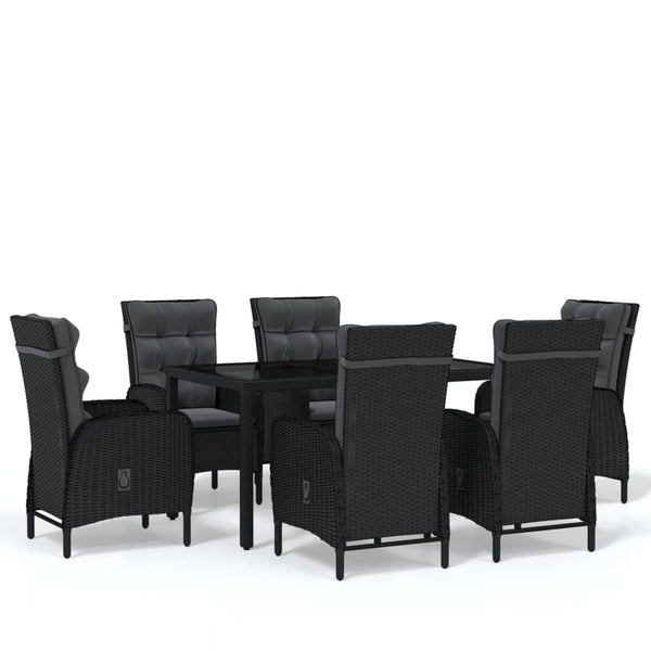 7-tlg. Garten-Essgruppe Poly Rattan Schwarz