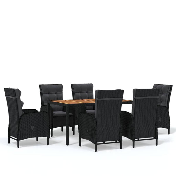 7-tlg. Garten-Essgruppe Poly Rattan Schwarz