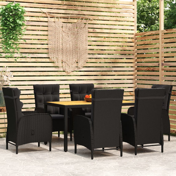 7-tlg. Garten-Essgruppe Poly Rattan Schwarz