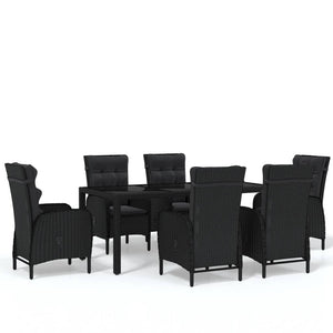 7-tlg. Garten-Essgruppe Poly Rattan Schwarz