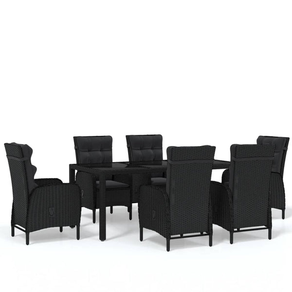 7-tlg. Garten-Essgruppe Poly Rattan Schwarz