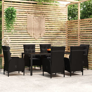 7-tlg. Garten-Essgruppe Poly Rattan Schwarz