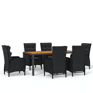 7-tlg. Garten-Essgruppe Poly Rattan Schwarz
