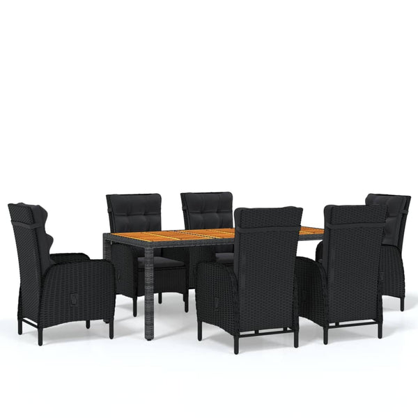 7-tlg. Garten-Essgruppe Poly Rattan Schwarz