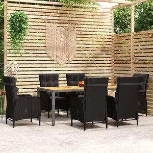 7-tlg. Garten-Essgruppe Poly Rattan Schwarz