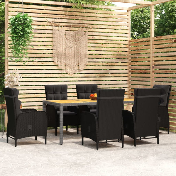 7-tlg. Garten-Essgruppe Poly Rattan Schwarz