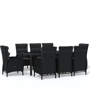 9-tlg. Garten-Essgruppe Poly Rattan Schwarz