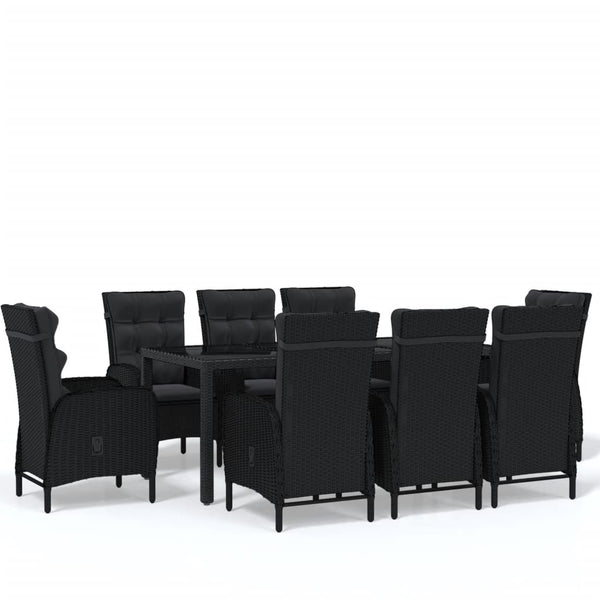 9-tlg. Garten-Essgruppe Poly Rattan Schwarz