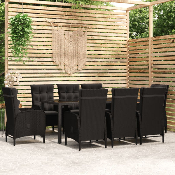 9-tlg. Garten-Essgruppe Poly Rattan Schwarz