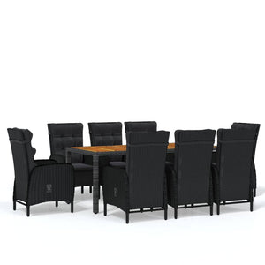 9-tlg. Garten-Essgruppe Poly Rattan Schwarz