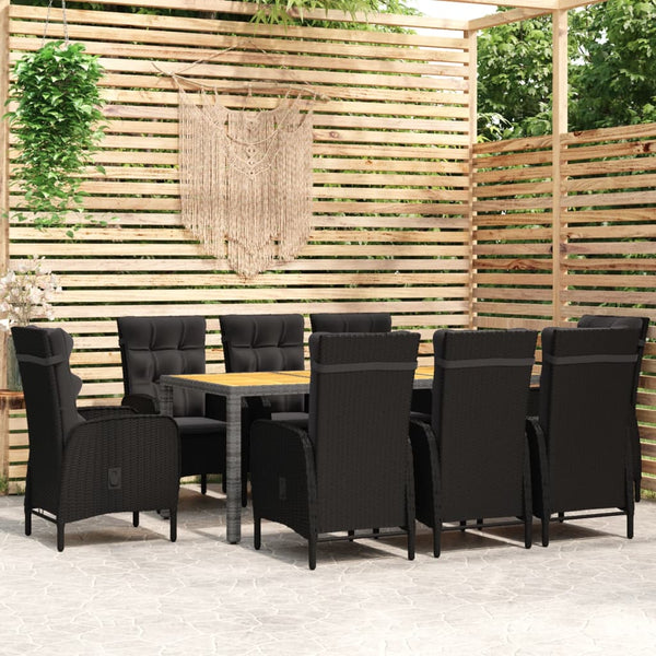 9-tlg. Garten-Essgruppe Poly Rattan Schwarz