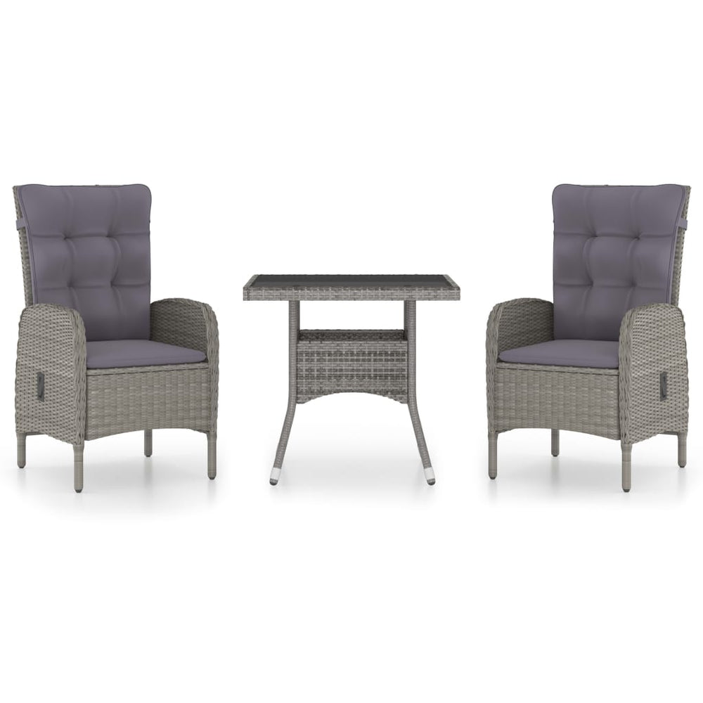 vidaXL Ensemble repas de jardin 3 pcs Résine tressée et verre Gris