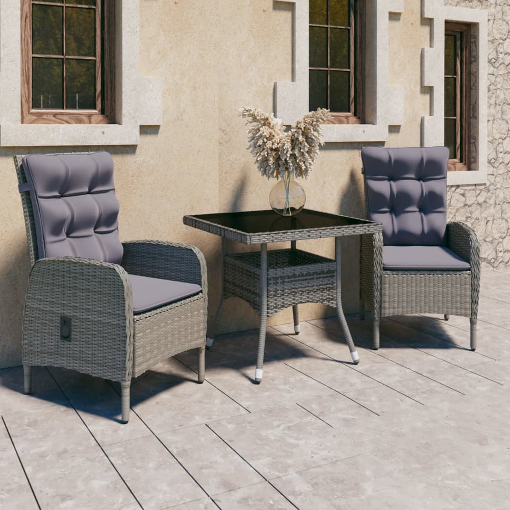 vidaXL Ensemble repas de jardin 3 pcs Résine tressée et verre Gris
