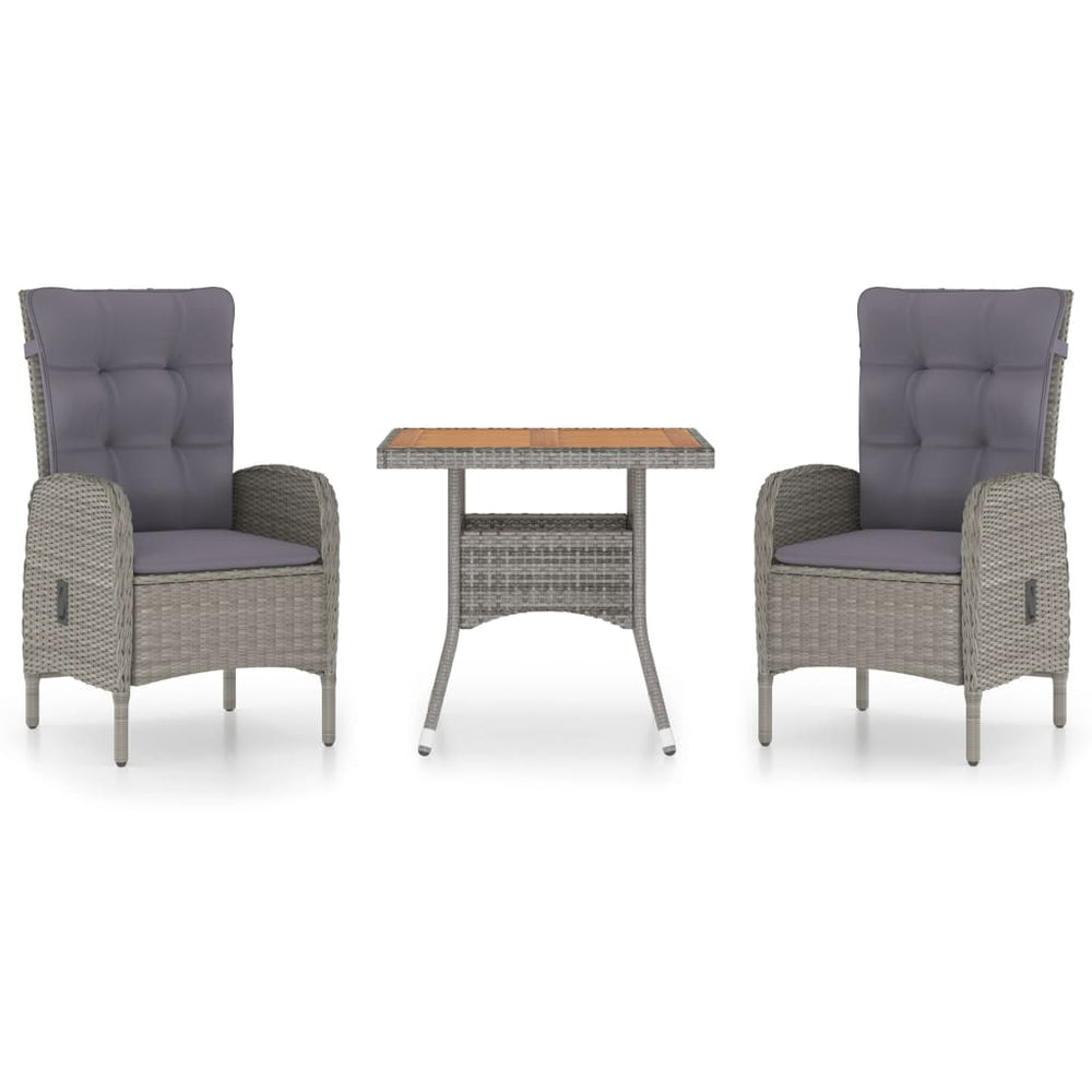 vidaXL Salon de jardin 3 pcs en résine tressée et bois d'acacia gris