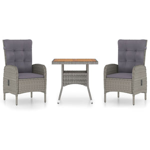 3-tlg. Garten-Essgruppe Poly Rattan und Akazienholz Grau
