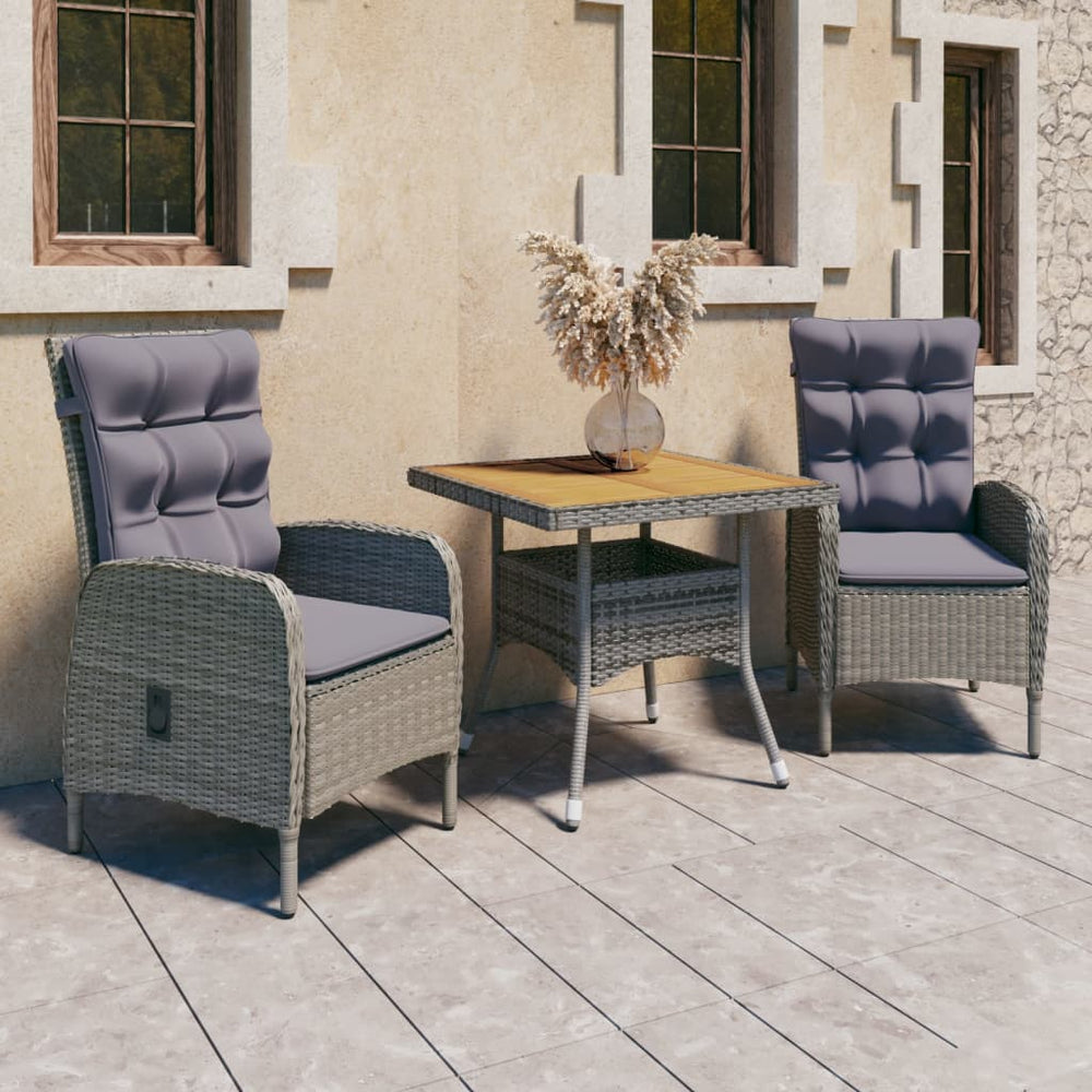 vidaXL Salon de jardin 3 pcs en résine tressée et bois d'acacia gris