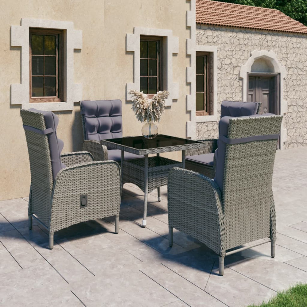 vidaXL Ensemble de salle à manger de jardin 5 pcs en résine tressée et verre Gris