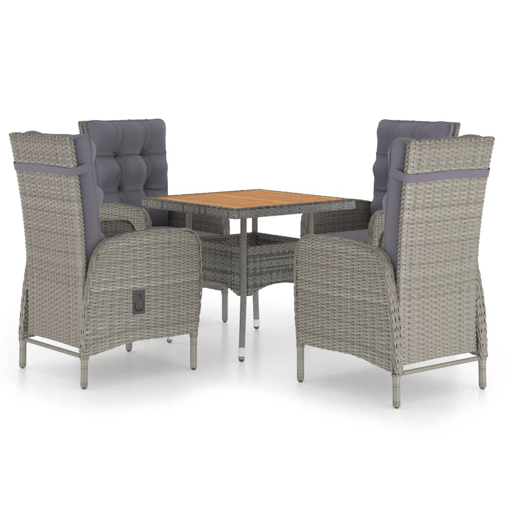vidaXL Salon de jardin 5 pcs en résine tressée et bois d'acacia Gris