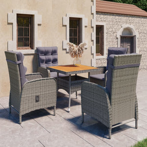 5-tlg. Garten-Essgruppe Poly Rattan und Akazienholz Grau