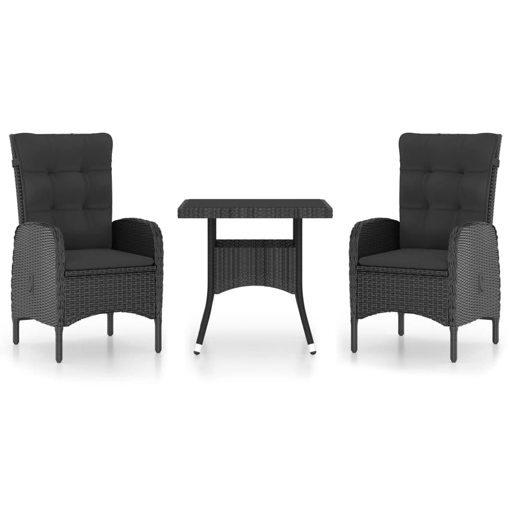 vidaXL Ensemble de salle à manger de jardin 3 pcs en résine tressée et verre Noir