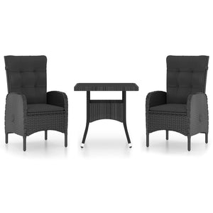 3-tlg. Garten-Essgruppe Poly Rattan und Glas Schwarz