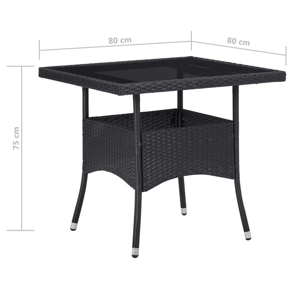 3-tlg. Garten-Essgruppe Poly Rattan und Glas Schwarz